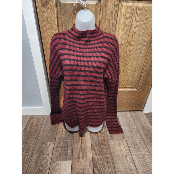 Express Sweater Womens Large Acrylic Mohair Wool Blend Pullover Marron Black - Picture 1 of 6
